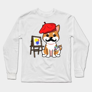 Cute Orange dog is painting Long Sleeve T-Shirt